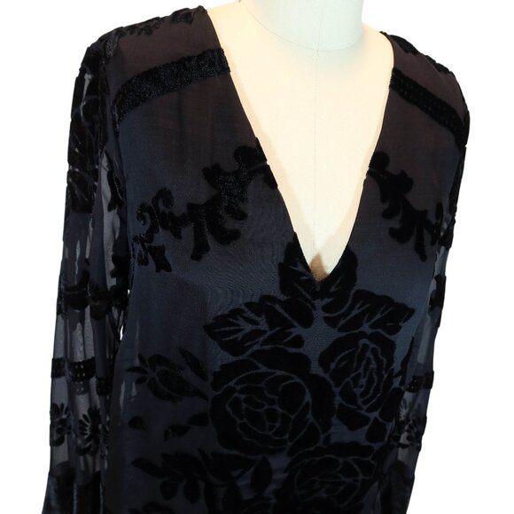 STARING AT STARS Floral Velvet Burnout Tunic Top Size S Whimsigoth Witchy Sheer - Picture 5 of 9